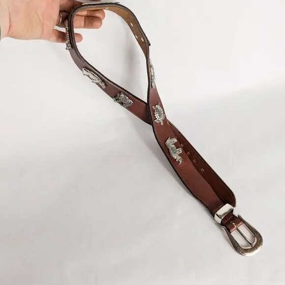 Vintage Zoo Animal Belt Womens 30 Brown Leather Turtle Elephant Tiger Zebra - Picture 4 of 14
